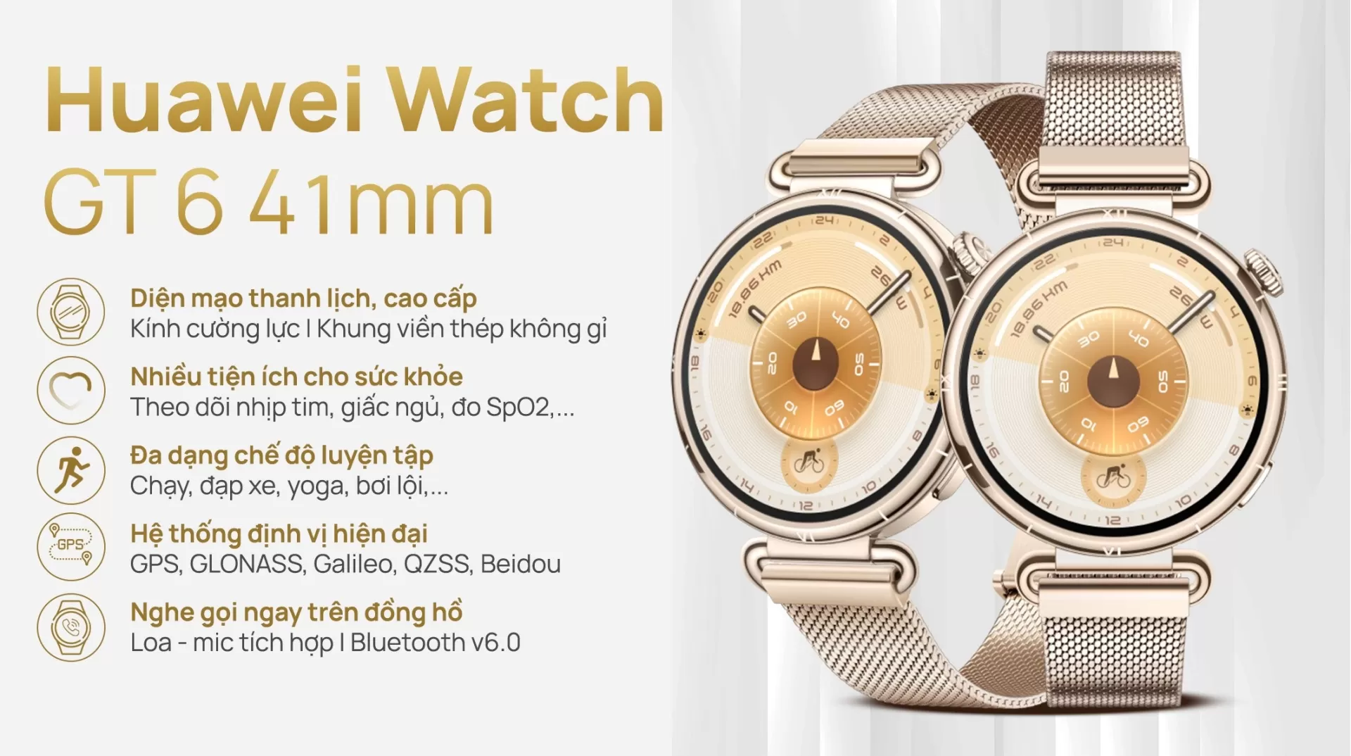 Huawei Watch GT6 D&acirc;y Milanese m&agrave;n h&igrave;nh AMOLED 1.32 inch.